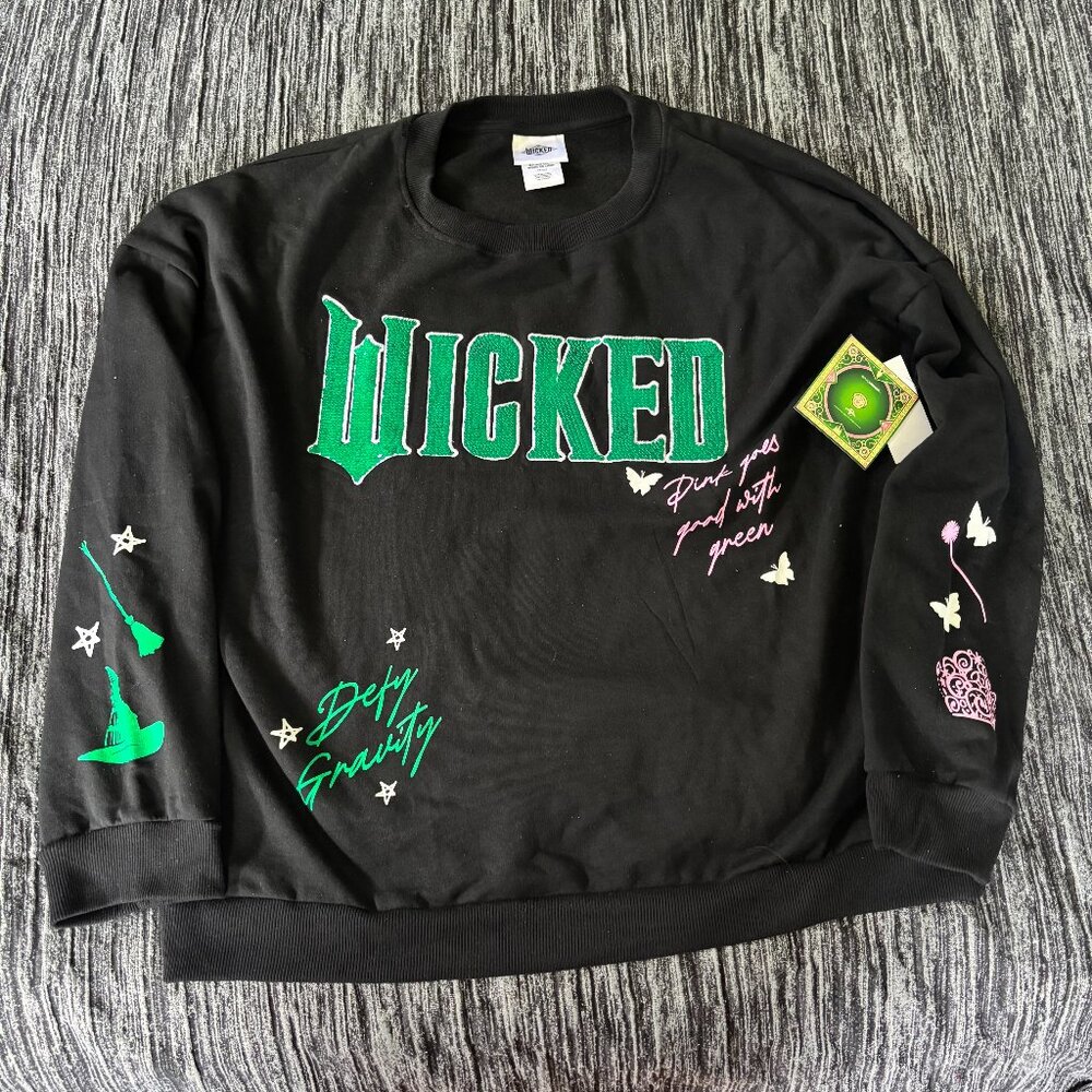Wicked Sequin Sweatshirt Pink Green Elphaba Glinda WalMart NWT Defy Gravity XXL
